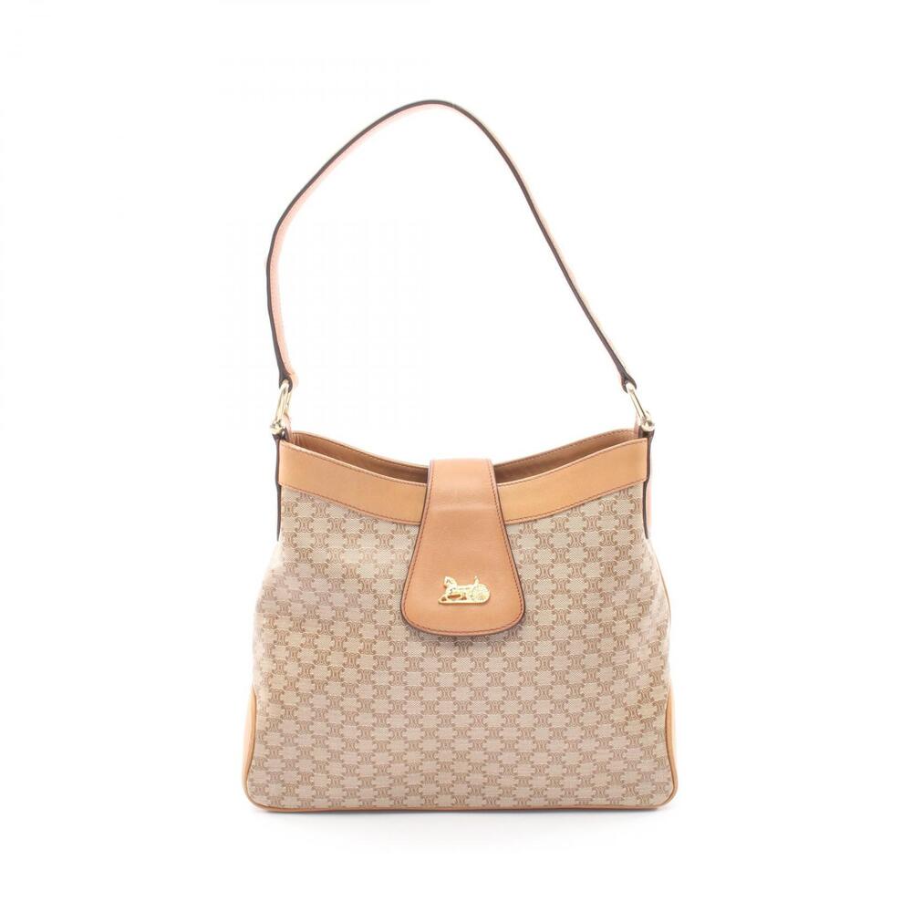 Celine Triomphe Shoulder Bag Canvas Leather Beige Tan Brown